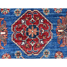 Load image into Gallery viewer, 9&#39;10&quot;x13&#39;5&quot; Periwinkle Blue With Daisy White Border, Vegetable Dyes, Super Kazak Geometric Elements, Velvety Wool, Hand Knotted, Oriental Rug FWR534630