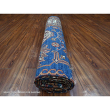 Load image into Gallery viewer, 9&#39;10&quot;x13&#39;5&quot; Periwinkle Blue With Daisy White Border, Vegetable Dyes, Super Kazak Geometric Elements, Velvety Wool, Hand Knotted, Oriental Rug FWR534630