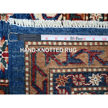 Load image into Gallery viewer, 9&#39;10&quot;x13&#39;5&quot; Periwinkle Blue With Daisy White Border, Vegetable Dyes, Super Kazak Geometric Elements, Velvety Wool, Hand Knotted, Oriental Rug FWR534630