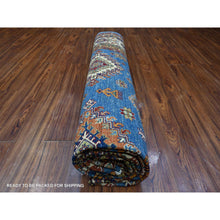 Load image into Gallery viewer, 9&#39;9&quot;x13&#39; Spectrum Blue And Bistro White, Hand Knotted Soft And Pure Wool, Afghan Super Kazak Natural Dyes Tribal And Geometric Pattern, Gallery Size Oriental Rug FWR534636