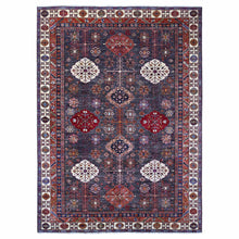 Load image into Gallery viewer, 9&#39;x12&#39;3&quot; Graphite Gray With Ivory Border, Tribal Medallions Natural Dyes, Hand Knotted Afghan Super Kazak, Vibrant Wool Oriental Rug FWR534642