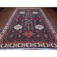 Load image into Gallery viewer, 9&#39;x12&#39;3&quot; Graphite Gray With Ivory Border, Tribal Medallions Natural Dyes, Hand Knotted Afghan Super Kazak, Vibrant Wool Oriental Rug FWR534642