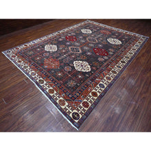Load image into Gallery viewer, 9&#39;x12&#39;3&quot; Graphite Gray With Ivory Border, Tribal Medallions Natural Dyes, Hand Knotted Afghan Super Kazak, Vibrant Wool Oriental Rug FWR534642