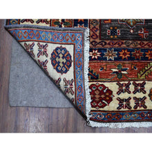 Load image into Gallery viewer, 9&#39;x12&#39;3&quot; Graphite Gray With Ivory Border, Tribal Medallions Natural Dyes, Hand Knotted Afghan Super Kazak, Vibrant Wool Oriental Rug FWR534642