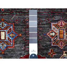 Load image into Gallery viewer, 9&#39;x12&#39;3&quot; Graphite Gray With Ivory Border, Tribal Medallions Natural Dyes, Hand Knotted Afghan Super Kazak, Vibrant Wool Oriental Rug FWR534642