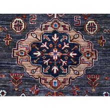 Load image into Gallery viewer, 9&#39;x12&#39;3&quot; Graphite Gray With Ivory Border, Tribal Medallions Natural Dyes, Hand Knotted Afghan Super Kazak, Vibrant Wool Oriental Rug FWR534642