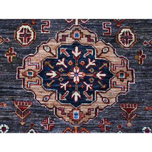 9'x12'3" Graphite Gray With Ivory Border, Tribal Medallions Natural Dyes, Hand Knotted Afghan Super Kazak, Vibrant Wool Oriental Rug FWR534642