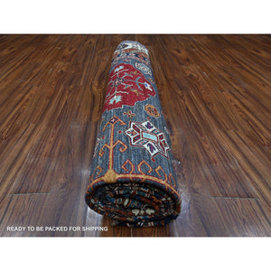 9'x12'3" Graphite Gray With Ivory Border, Tribal Medallions Natural Dyes, Hand Knotted Afghan Super Kazak, Vibrant Wool Oriental Rug FWR534642