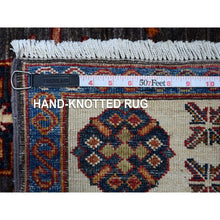 Load image into Gallery viewer, 9&#39;x12&#39;3&quot; Graphite Gray With Ivory Border, Tribal Medallions Natural Dyes, Hand Knotted Afghan Super Kazak, Vibrant Wool Oriental Rug FWR534642