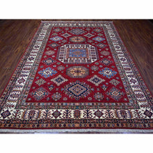 Load image into Gallery viewer, 7&#39;9&quot;x9&#39;9&quot; Cereza Red With Shoji White, Afghan Super Kazak All Over Design With Central Medallion, Vegetable Dyes,  Pure And Velvety Wool, Hand Knotted, Oriental Rug FWR534660