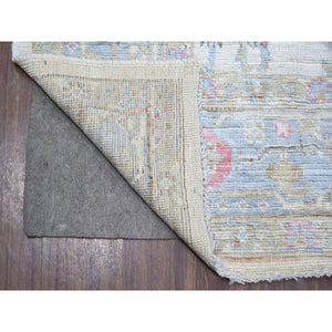 6'3"x9' Timberwolf Gray, Hand Knotted With Wool Weft, Natural Dyes, Colorful Village Flower And Leaf Design, Afghan Angora Oushak, Oriental Rug FWR534726