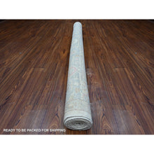 Load image into Gallery viewer, 6&#39;3&quot;x9&#39; Timberwolf Gray, Hand Knotted With Wool Weft, Natural Dyes, Colorful Village Flower And Leaf Design, Afghan Angora Oushak, Oriental Rug FWR534726