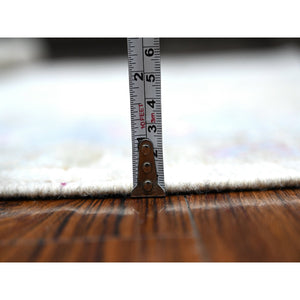 6'3"x9' Timberwolf Gray, Hand Knotted With Wool Weft, Natural Dyes, Colorful Village Flower And Leaf Design, Afghan Angora Oushak, Oriental Rug FWR534726