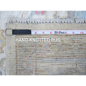 6'3"x9' Timberwolf Gray, Hand Knotted With Wool Weft, Natural Dyes, Colorful Village Flower And Leaf Design, Afghan Angora Oushak, Oriental Rug FWR534726