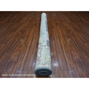 6'x8'8" Nevada Gray, Afghan Angora Oushak, Hand Knotted, Vegetable Dyes, Wool Foundation, Large Rural Medallions All Over Design, Oriental Rug FWR534744