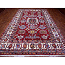 Load image into Gallery viewer, 8&#39;10&quot;x12&#39;5&quot; Scarlet Red, Afghan Super Kazak with Geometric Elements, Vegetable Dyes, Pure and Shiny Wool, Hand Knotted, Oriental Rug FWR534792