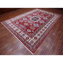 Load image into Gallery viewer, 8&#39;10&quot;x12&#39;5&quot; Scarlet Red, Afghan Super Kazak with Geometric Elements, Vegetable Dyes, Pure and Shiny Wool, Hand Knotted, Oriental Rug FWR534792