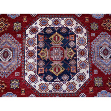 Load image into Gallery viewer, 8&#39;10&quot;x12&#39;5&quot; Scarlet Red, Afghan Super Kazak with Geometric Elements, Vegetable Dyes, Pure and Shiny Wool, Hand Knotted, Oriental Rug FWR534792