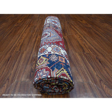 Load image into Gallery viewer, 8&#39;10&quot;x12&#39;5&quot; Scarlet Red, Afghan Super Kazak With Geometric Elements, Vegetable Dyes, Pure And Shiny Wool, Hand Knotted, Oriental Rug FWR534792