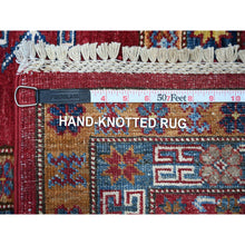 Load image into Gallery viewer, 8&#39;10&quot;x12&#39;5&quot; Scarlet Red, Afghan Super Kazak with Geometric Elements, Vegetable Dyes, Pure and Shiny Wool, Hand Knotted, Oriental Rug FWR534792