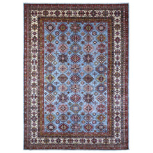 Load image into Gallery viewer, 9&#39;x12&#39;6&quot; Thundercloud Gray, Ivory Border, Afghan Super Kazak Hand Knotted, All Over Geometric Motifs, Natural Dyes, 100% Wool, Oriental Rug FWR534798