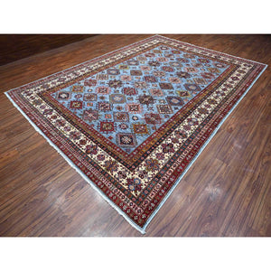 9'x12'6" Thundercloud Gray, Ivory Border, Afghan Super Kazak Hand Knotted, All Over Geometric Motifs, Natural Dyes, 100% Wool, Oriental Rug FWR534798