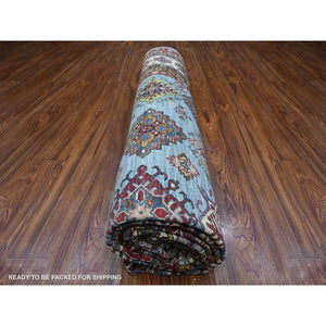 9'x12'6" Thundercloud Gray, Ivory Border, Afghan Super Kazak Hand Knotted, All Over Geometric Motifs, Natural Dyes, 100% Wool, Oriental Rug FWR534798
