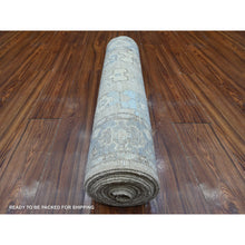 Load image into Gallery viewer, 3&#39;x19&#39;5&quot; Powder Blue, Soft Afghan Wool Weft, Hand Knotted, Angora Oushak, Natural Dyes, Tribal All Over Flower And Leaf Design, Xl Runner Oriental Rug FWR534822
