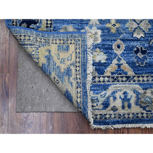 2'8"x7'8" Sapphire Blue, Vegetable Dyes With Rural Elements All Over Design, Soft Pile, Afghan Angora Oushak, Hand Knotted, Wool Weft, Runner Oriental Rug FWR534846