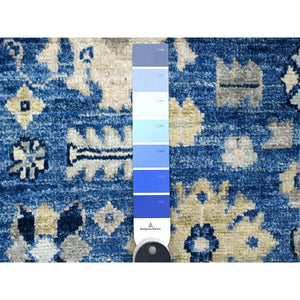 2'8"x7'8" Sapphire Blue, Vegetable Dyes With Rural Elements All Over Design, Soft Pile, Afghan Angora Oushak, Hand Knotted, Wool Weft, Runner Oriental Rug FWR534846