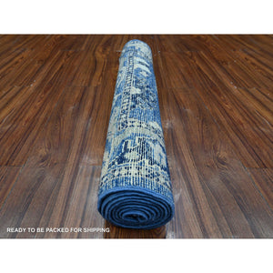 2'8"x7'8" Sapphire Blue, Vegetable Dyes With Rural Elements All Over Design, Soft Pile, Afghan Angora Oushak, Hand Knotted, Wool Weft, Runner Oriental Rug FWR534846