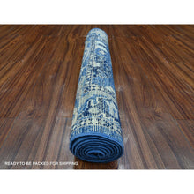 Load image into Gallery viewer, 2&#39;8&quot;x7&#39;8&quot; Sapphire Blue, Vegetable Dyes With Rural Elements All Over Design, Soft Pile, Afghan Angora Oushak, Hand Knotted, Wool Weft, Runner Oriental Rug FWR534846