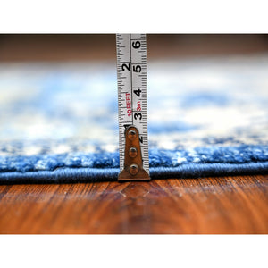 2'8"x7'8" Sapphire Blue, Vegetable Dyes With Rural Elements All Over Design, Soft Pile, Afghan Angora Oushak, Hand Knotted, Wool Weft, Runner Oriental Rug FWR534846