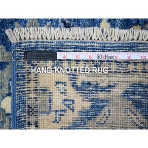 2'8"x7'8" Sapphire Blue, Vegetable Dyes With Rural Elements All Over Design, Soft Pile, Afghan Angora Oushak, Hand Knotted, Wool Weft, Runner Oriental Rug FWR534846
