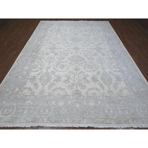 8'10"x11'7" Egg White, Ziegler Mahal Design White Wash Peshawar, Hand Knotted, Natural Dyes, 100% Wool, Oriental Rug FWR534864
