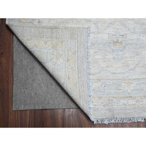 13'7"x17' Solitude Gray With Pearly White, Washed Out Peshawar With Ziegler Mahal Design, Hand Knotted Pure Wool, Extra Wide, Oversized, Oriental Rug FWR534876