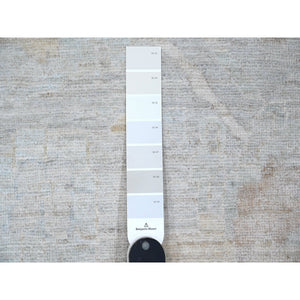 13'7"x17' Solitude Gray With Pearly White, Washed Out Peshawar With Ziegler Mahal Design, Hand Knotted Pure Wool, Extra Wide, Oversized, Oriental Rug FWR534876