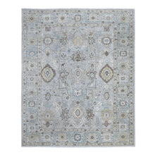 Load image into Gallery viewer, 9&#39;2&quot;x11&#39;1&quot; Smoke Gray With Leisure Blue, Heriz All Over Design Peshawar, Natural Dyes Hand Knotted, Velvety Wool, Oriental Rug FWR534882