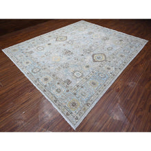 Load image into Gallery viewer, 9&#39;2&quot;x11&#39;1&quot; Smoke Gray With Leisure Blue, Heriz All Over Design Peshawar, Natural Dyes Hand Knotted, Velvety Wool, Oriental Rug FWR534882