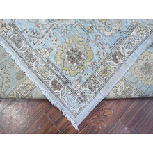 Load image into Gallery viewer, 9&#39;2&quot;x11&#39;1&quot; Smoke Gray With Leisure Blue, Heriz All Over Design Peshawar, Natural Dyes Hand Knotted, Velvety Wool, Oriental Rug FWR534882