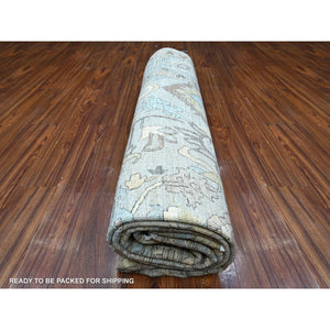 9'2"x11'1" Smoke Gray With Leisure Blue, Heriz All Over Design Peshawar, Natural Dyes Hand Knotted, Velvety Wool, Oriental Rug FWR534882