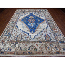 Load image into Gallery viewer, 8&#39;10&quot;x11&#39;9&quot; Chrome Gray, Hand Knotted, Turkish Village Motifs, Large Serrated Central Medallion, Natural Dyes, Soft and Shiny Wool, Oriental Rug FWR534906
