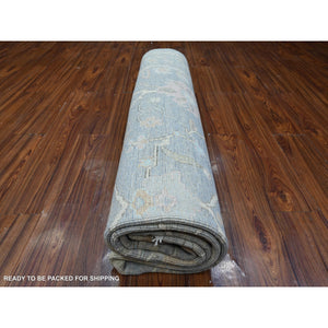8'1"x10' Blue Gray, Hand Knotted With Natural Dyes, Wool Weft, Rural Flower Pattern All Over, Afghan Angora Oushak, Oriental Rug FWR534936