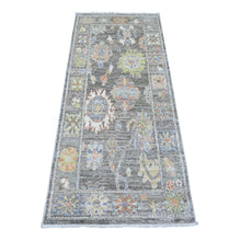 Load image into Gallery viewer, 2&#39;7&quot;x6&#39;1&quot; Nevada Gray, Hand Knotted, Wool Weft, Natural Dyes, Afghan Angora Oushak, Colorful Village Flower Elements All Over Design, Runner Oriental Rug FWR534954