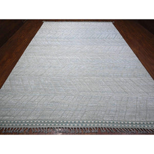 10'x14' Powder Blue, Zig Zag Design Oulad Bousbaa Leaf Influence, Moroccan Weave, 100% Wool, Hand Knotted, Wool On Wool Oriental Rug FWR535008