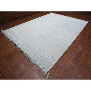 10'x14' Powder Blue, Zig Zag Design Oulad Bousbaa Leaf Influence, Moroccan Weave, 100% Wool, Hand Knotted, Wool On Wool Oriental Rug FWR535008