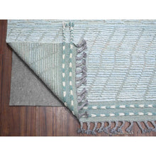 Load image into Gallery viewer, 10&#39;x14&#39; Powder Blue, Zig Zag Design Oulad Bousbaa Leaf Influence, Moroccan Weave, 100% Wool, Hand Knotted, Wool On Wool Oriental Rug FWR535008