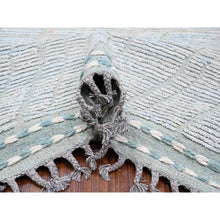 Load image into Gallery viewer, 10&#39;x14&#39; Powder Blue, Zig Zag Design Oulad Bousbaa Leaf Influence, Moroccan Weave, 100% Wool, Hand Knotted, Wool On Wool Oriental Rug FWR535008