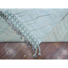 Load image into Gallery viewer, 10&#39;x14&#39; Powder Blue, Zig Zag Design Oulad Bousbaa Leaf Influence, Moroccan Weave, 100% Wool, Hand Knotted, Wool On Wool Oriental Rug FWR535008