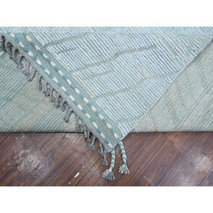 10'x14' Powder Blue, Zig Zag Design Oulad Bousbaa Leaf Influence, Moroccan Weave, 100% Wool, Hand Knotted, Wool On Wool Oriental Rug FWR535008